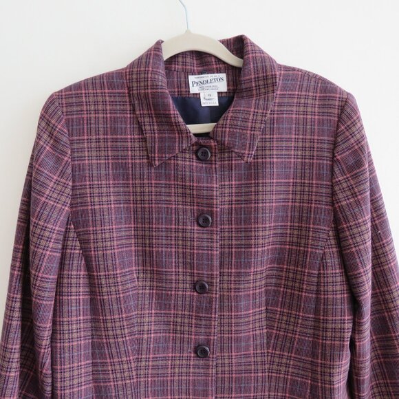 VINTAGE PENDLETON 100% Wool Plaid Blazer in Purple Academia Preppy - Size US 12 - Picture 4 of 15